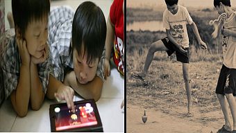 game online, game thủ, ipad, iphone, trò chơi, nhảy dây, bắn bi, đánh quay, trẻ em, xưa và nay, game xưa