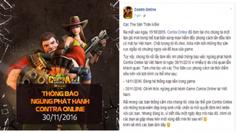 game mobile, gamehub, gamer 360, cộng đồng game thủ, contra online, contra online đóng cửa, contra onlie thông báo đóng cửa, contra online ngừng phát hành