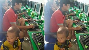 game thủ, game thủ trông con, mang con ra quán net, trông con ngoài quán net, game thủ làm bố, game thủ trông con ngoài quán net, cách game thủ trông con