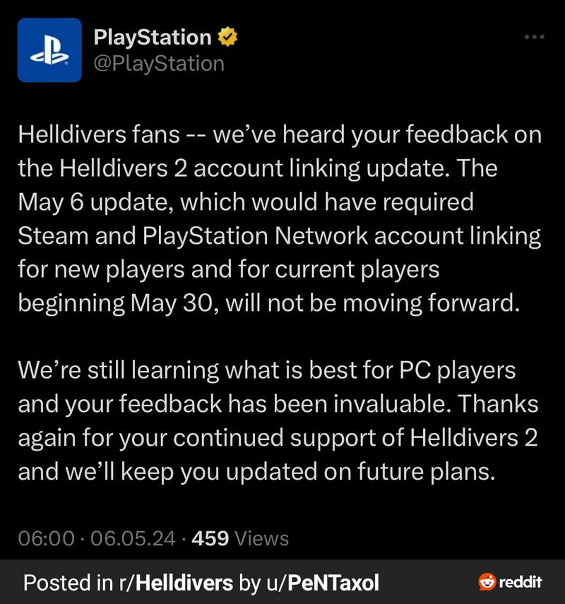 Cập nhật Helldivers 2: Sony chịu thua trước phản ứng dữ dội của game thủ, hủy bỏ quyết định link PSN